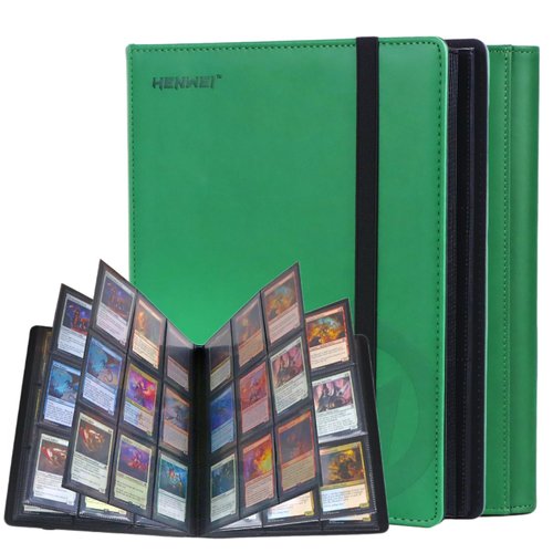 Trading Card Binder 9 Pocket,PU Leather Cover Card Collection Binder for 360 Cards, Side Loading Card Binder, Premium Card Album for MTG, TCG, CCG,Game Cards & Sports Cards, Green