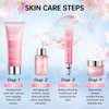 JAPAN SAKURA Skin Care Set, Cherry Blossom Skincare Set for Teen Girls & Women, Moisturizing & Repairing Skin, 4 Pcs Collagen Skin Care Kits for Travel with Facial Cleanser, Serum, Cream & Eye Cream