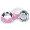 SAVORI Small Cat Bowls Pink, 320ML Handmade Bling Rhinestones Stainless Steel Pet Bowls Removable Double Food Water Feeder for Puppy Cats Dogs