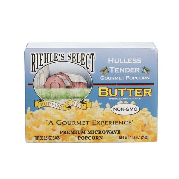 Riehle's Select Popping Corn Hulless Butter Microwave Popcorn, 3Count.
