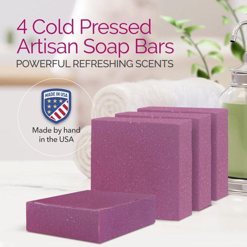 Age of Sage Handmade Natural Bar Soap Gift Set - 100% All Organic Vegan Bath Moisturizing Handmade Artisan Scented Cold Process Fragrant Soaps with Essential Oil - 4 Pack (Raspberry Rush)