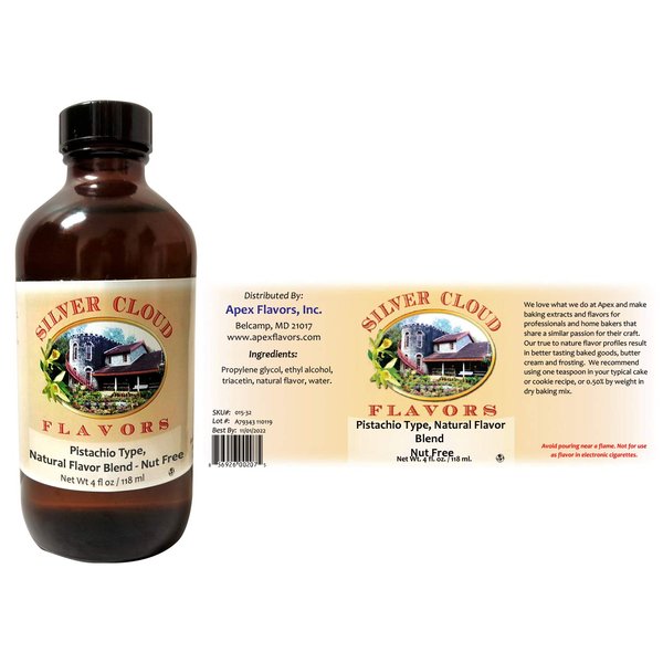 Pistachio Type Extract, Natural Flavor Blend - 4 fl. oz. glass bottle