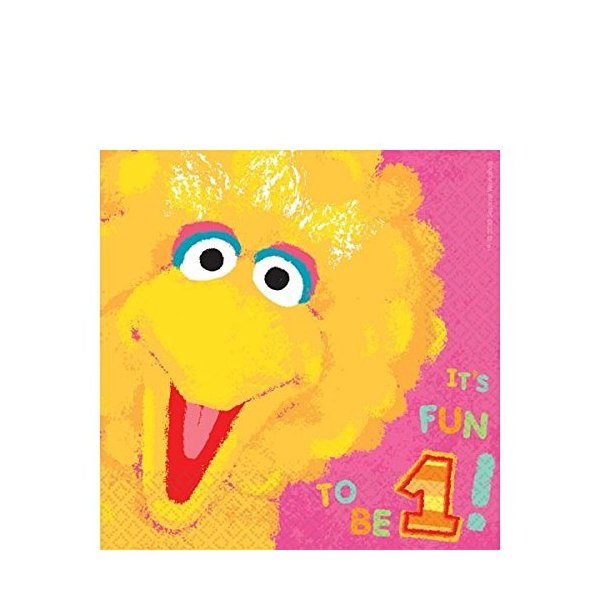 Amscan Sesame Street 1st Birthday Big Bird Luncheon Napkins Party Supplies, Small, Pink