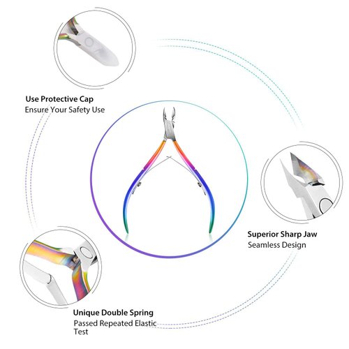 Easkep Cuticle Trimmer with Cuticle Pusher, Cuticle Remover Professional Stainless Steel Cuticle Cutter Nippers Rainbow Sharp Durable Pedicure Manicure Tools for Fingernails and Toenails