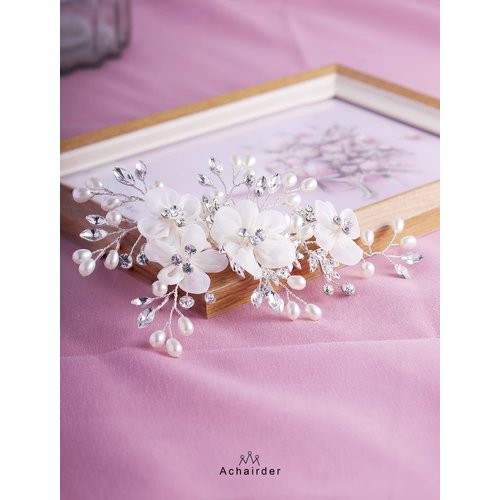 Achairder Bride Wedding Hair Comb Flower Women Side Hair Clips Wedding Accessories for Brides and Girls(Off White)