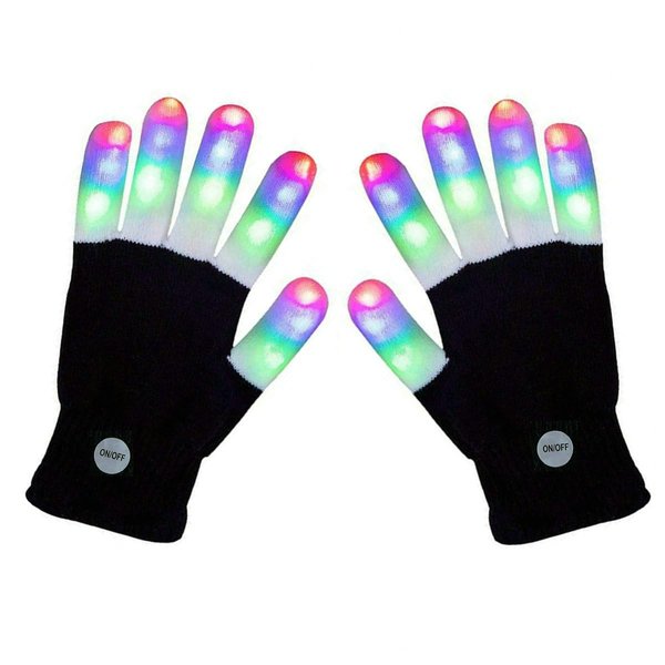 XISFORX 7 colors light show LED Gloves Rave Light Finger Lighting Flashing Glow Mittens(whole finger)