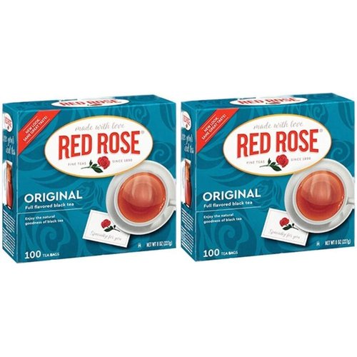 Red Rose Original Full Flavored Black Tea Specially Blended Strong Black Tea with 100 Tea Bags Per Box (Pack of 2) Contains Caffeine Brew Hot/Cold Original Black Tea