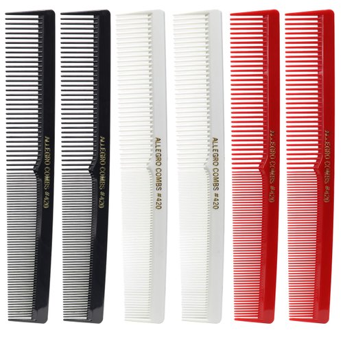 Allegro Combs 420 Barber Comb Set for Hair Cutting and Styling - 6 Pocket Combs for Stylists in Black, Red and White