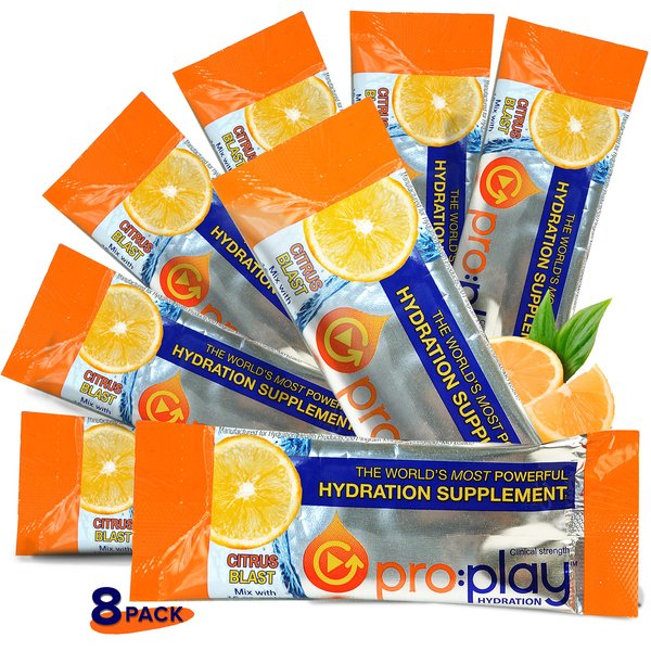 Pro:Play - 8 Stick Packs Citrus Blast - Electrolyte Hydration Drink with Magnesium + Zero Sugar - All Natural