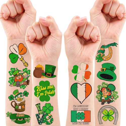86 PCS St Patricks Day Temporary Tattoos Irish Birthday Party Decorations Themed Party Favors Supplies Decor Green Shamrock Tattoo Stickers Cute Gifts for Kids Boy Girl Prizes Rewards