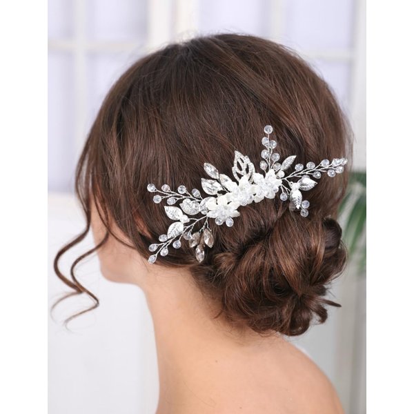 Teyglen Silver Flower Wedding Hair Comb Bridal Crystal Hair Comb Decorative Hair Accessories for Bride Rhinestone Flower Headpiece for Women Girls