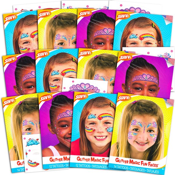 Face Tattoos for Kids Girls Halloween Face Painting Party Favors ~ 12 Pack Fairy Rainbow Princess Temporary Tattoos for Kids Face | Summer Party Face Paint Costume Accessories
