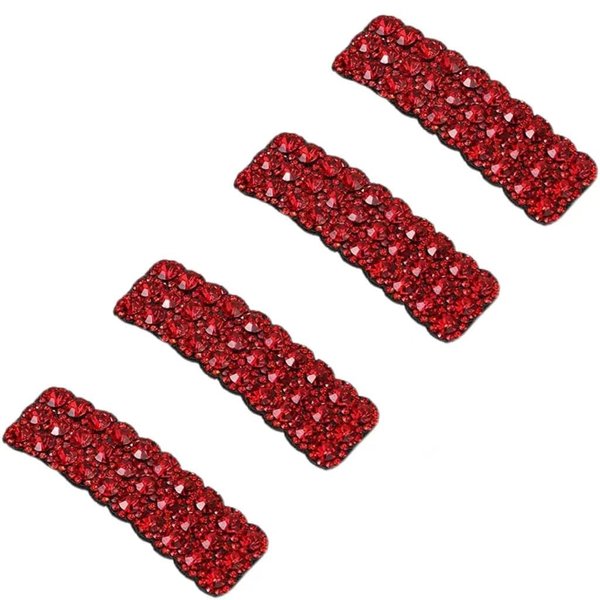4Pcs Red Fashion Korean Style Rhinestones Snap Hair Clips, Rectangular Hairpins Shiny Luxury Hairpins BB Clip Barrettes Hair Accessories for Girls, Clips and Barrettes, Hair Clips