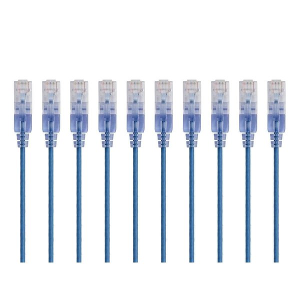 Monoprice Cat6A Ethernet Patch Cable - Snagless RJ45, 550Mhz, 10G, UTP, Pure Bare Copper Wire, 30AWG, 10-Pack, 1 Feet, Blue - SlimRun Series