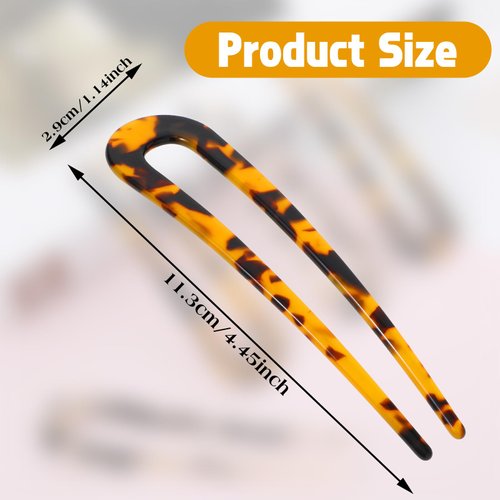U Shape Hair Pins, Mabor 2 Pcs French Hair Forks Tortoise Shell U Shape Updo Hair Pins Clips for Thin Thick Hair, 4.45 inch Acetate Hair Sticks Hair Clips Women Hairstyle Accessories