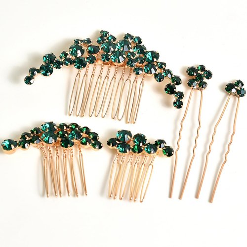 Sparkly Wedding Hair Combs, 5PCS Crystal Flwoer Hair Clips Bride Bridesmaid Hair Sides Comb Rhinestone Barrettes, Crystal Flower Hair Pins Hair Accessories for Women Girls (GreenA)