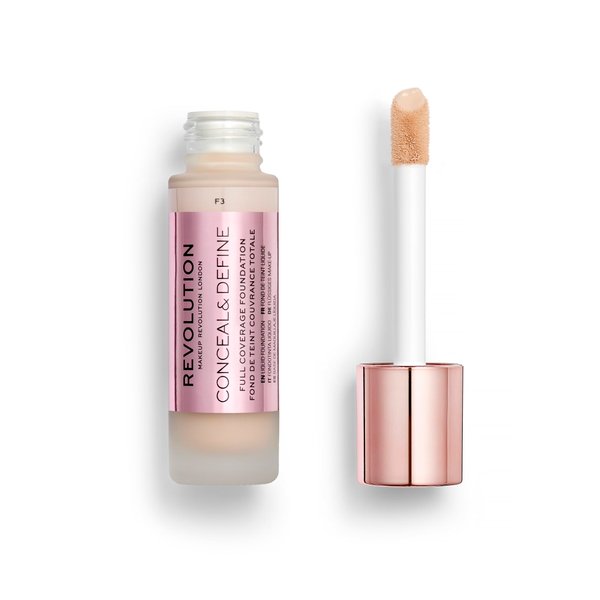 Revolution Beauty, Conceal & Define Foundation, Full Coverage, Long-Lasting Matte Finish, Vegan & Cruelty Free, F3 Fair Skin Tones, 0.8 Fl.Oz.