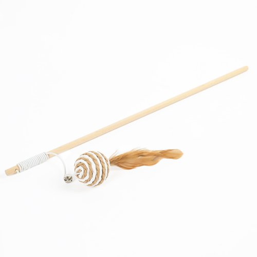 Echo Pets Wood Handle Teathered & Feathered Play Wand Cat Toy (Ball Feather) for All Breed Sizes