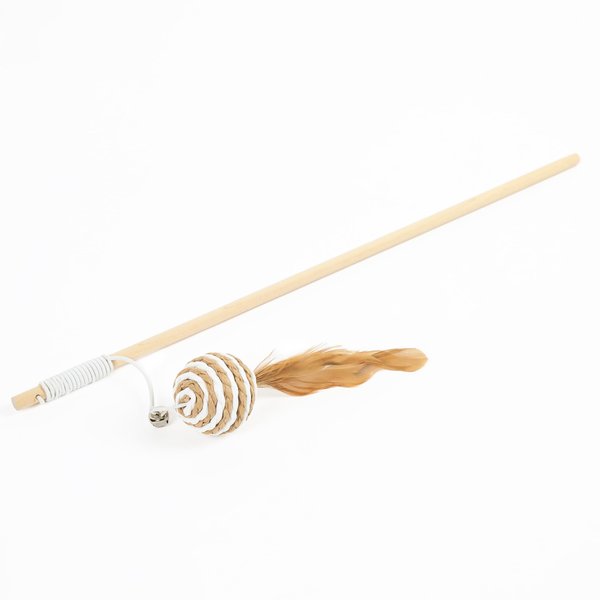 Echo Pets Wood Handle Teathered & Feathered Play Wand Cat Toy (Ball Feather) for All Breed Sizes