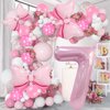 Pink Birthday Balloons Pink Bow Balloons 40 Inch Number Balloons Set for Pink Birthday Decorations 7 Year Old Girl Birthday Party Decoration Balloon Aluminum Film Balloon