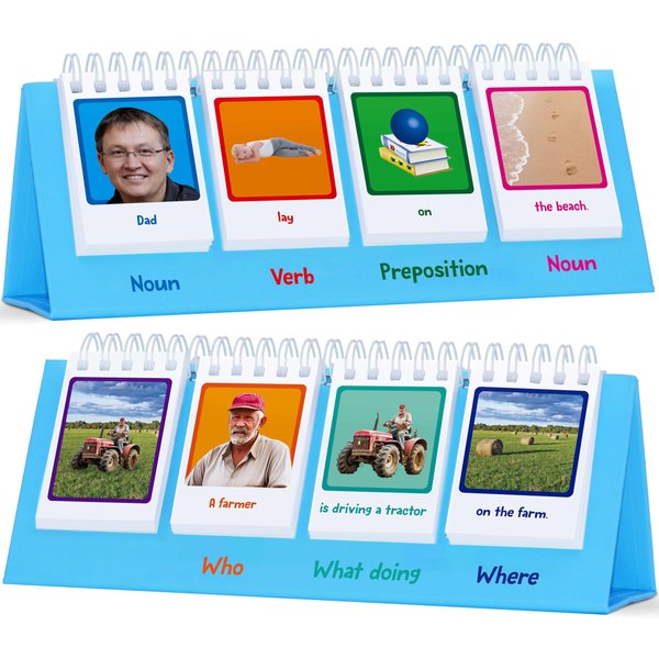 Sentence Flip Charts, 80 Double Sided Cards 40 Sentences, Learn Parts of Speech Who/What/Where Sentence Building Freestanding Flip Chart Educational Tool for Preschool Kindergarten 1st 2nd Grade