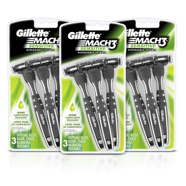 Gillette Mach3 Sensitive Men's Disposable Razors, 9 Count