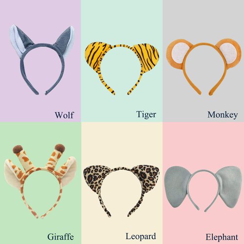Flying Childhood 6Pcs Animal Ears Headbands for Kids Party Supplies Favors Decorations