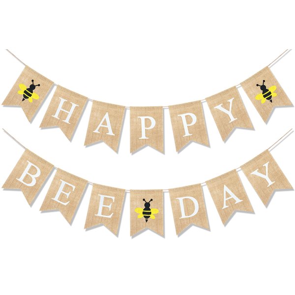 Uniwish Happy Bee Day Burlap Banner Bumblebee Themed Baby Shower Birthday Party Decorations Rustic Gifts for Boys Girls
