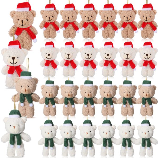 Hiboom 40 Pieces Christmas Stuffed Animal Bear Christmas Small Plush Bear Cute Bear Stuffed Animals Xmas Plush Bear Toys for Birthday Decorations Party Favors(Plush,Fashion Style)