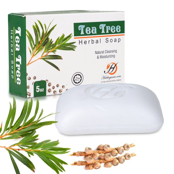 HERBOGANIC Tea Tree Oil Soap Bar Natural and Organic Antibacterial Antiseptic and Antifungal Moisturizing Cleanser for Men and Women