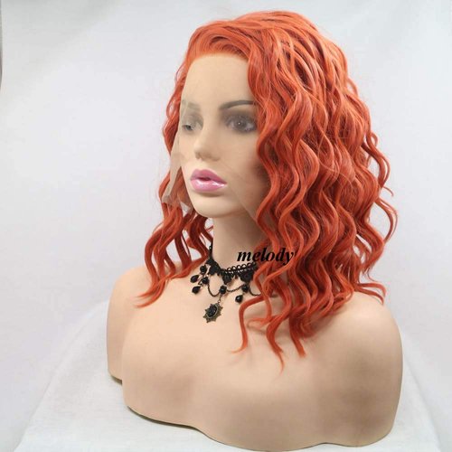 melody wig 14" Orange Wigs Syntehtic Orange Lace Front Wigs For Women Hair Short Curly Wig Heat Resistant Fiber Orange Hair Wig Cosplay Wigs