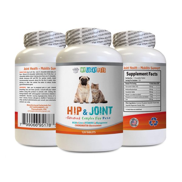 MY LUCKY PETS LLC Dog Joint Bones - PET Hip and Joint Complex - Dogs and Cats - Natural Vet Approved Formula - Immune Boost - Good for Stiff Joints - Dog glucosamine Joint - 1 Bottle (120 Tabs)