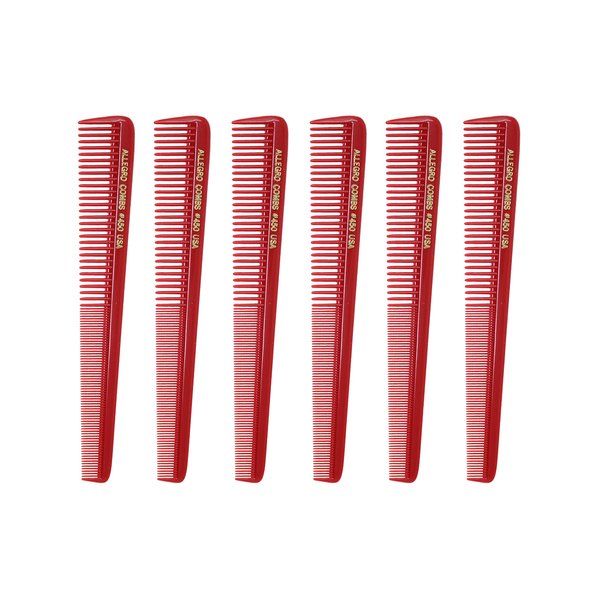 Allegro Combs 450 Tapered Hair Combs Barber Combs Hair Cutting Combs Hairstylist Combs Women's Combs Men's Pocket Combs Made In The USA. 6 Pcs. (Red)