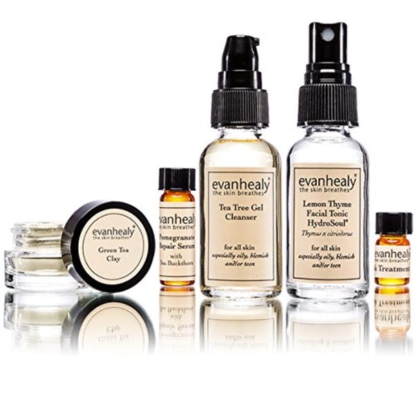 evanhealy Detoxifying Blemish Skin Care Set | 5 Piece Travel Face Care Kit for Congested Skin | Skincare Kit with Facial Mask & Gentle Skin Cleanser | Even Skin Tone & Soothe Redness