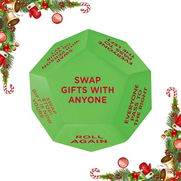 OTIIPOR Santa Swap Gift Exchange Dice,2025 New Gift Exchange Dice,Christmas Party Gift Exchange Dice Game,12 Different Sides,3 * 3 * 3in Dice Games for Christmas Group Party Game
