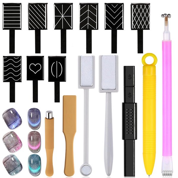 SILPECWEE 16Pcs Nail Magnet Set Cat Eye Magnet for Nails Cat Eye Gel Nail Polish Magnet Wand Magnetic Nail Art Nail Polish Cat Eye Magnets Sticks Nail Design Tools Nail Art Accessories