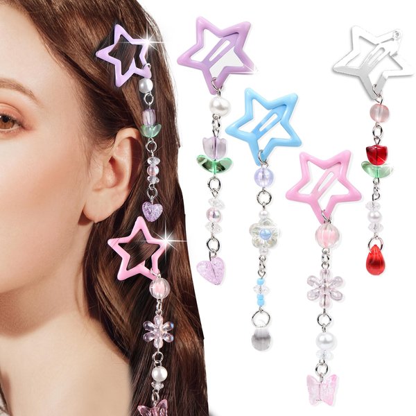 Vodolo Star Hair Clips,4 PCS 2000s Y2K Sliver Star Barrettes,Non Slip Metal Snap Star Hairclips Bow Hair Accessories for Girls Women