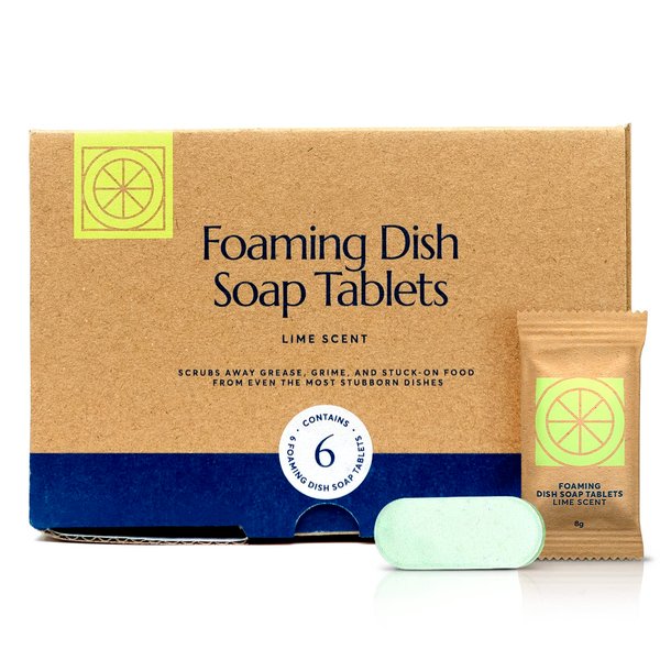 CLEANOMIC Foaming Dish Soap Tablets (6 Pack) - Dish Soap for Manual Dish Washing, 6 Concentrate Tablets for Dish Washing (Lime Scent)