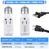 Feekoon 1 Pcs 3 Prong Light Socket Adapter, E26 Light Bulb Outlet Adapter, Polarized Light Socket to Plug Adapter, Light Bulb to 2/3 Prong Outlet Plug Splitter Converter for Garage Porch (White)
