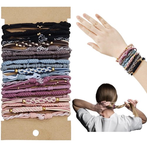 25pcs Boho Hair Ties Bracelets for Women, Cute Hair Tie Elastices Bracelet for Thick Hair/Pony Tails, Soft Hair Ties for Thick & Thin Hair, Dual-Use Hair ties Accessories No Damage Hair(Multi-color)