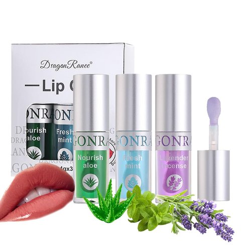 MYUANGO Hydrating Lip Oil Set 3 Colors -Moisturizer Long Lasting Nutritious for Chapped and Flaky Lips Shiny and Vegan Lip Gloss with Big Brush Head (SET A, 3pcs)