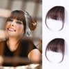 Faux Bangs Hair Clip with Hair Roller,Hair Wispy Bangs Clip in Hair Extensions,French Bangs,Clip on Air Curved Bangs for Women Daily Wear (Dark brown)