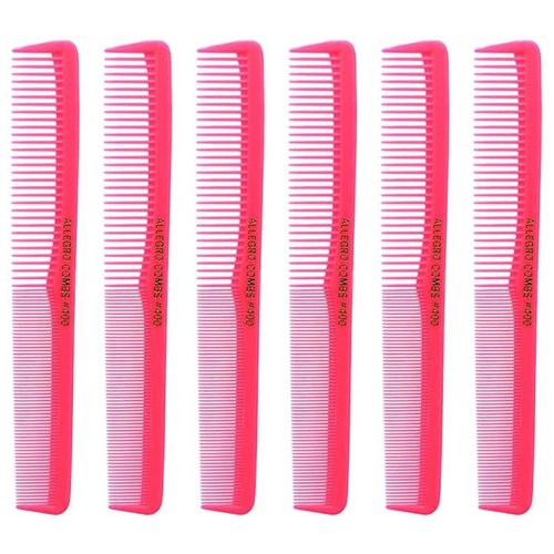 Allegro Combs 400 Barber Comb Hair Cutting Combs Pocket Combs Combs for Hair Stylist Comb Set Styling Comb 6 Pcs. (Neon Pink)