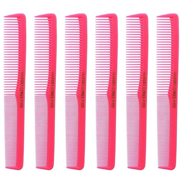 Allegro Combs 400 Barber Comb Hair Cutting Combs Pocket Combs Combs for Hair Stylist Comb Set Styling Comb 6 Pcs. (Neon Pink)