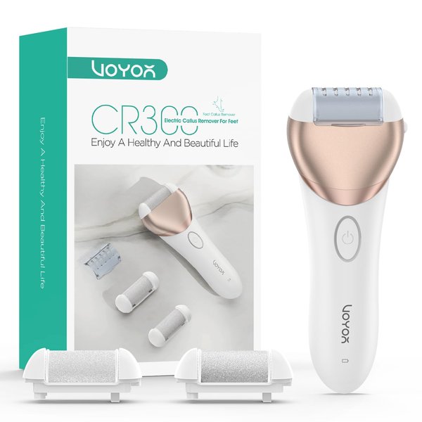 VOYOR Electric Foot Callus Remover Rechargeable Foot File Waterproof Pedicure Tools, Professional Callus Remover for Feet 3 Roller Heads Foot Scrubber Electric Foot Grinder CR300 (Champagne Gold)