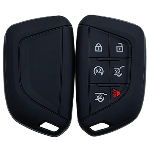 REPROTECTING Silicone Rubber Key Fob Cover Compatible with Cadillac Escalade Escalade ESV (Black/Black, 6 Buttons)