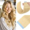 Tape in Hair Extensions Human Hair 100% Remy Hair 20pcs 50g/Pack Straight Seamless Invisible Skin Weft Extensions Easy to Apply and Style (#613 Bleach Blonde, 12 Inch)