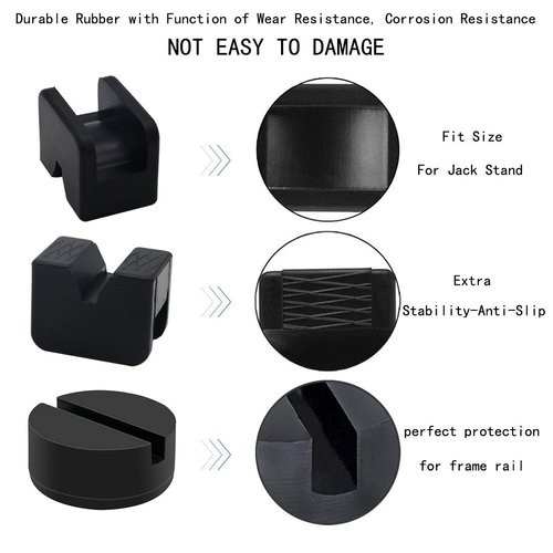 HXXF 2 Types Jack Stand Pads Adapter 4 Ton Universal Rubber Slotted Frame Rail Pinch welds Protector for Jack Stand (Black)