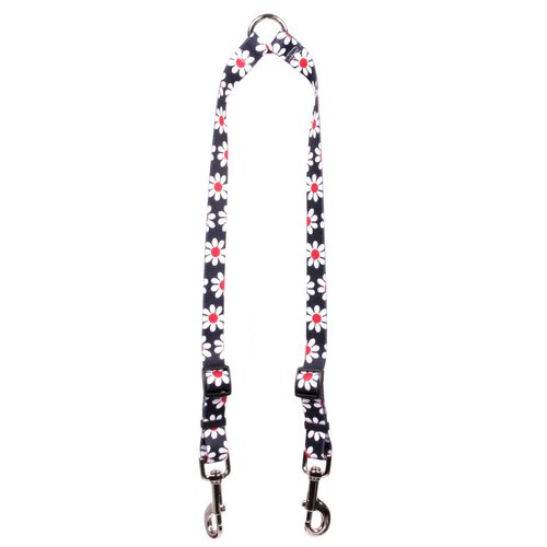Yellow Dog Design Black Daisy Coupler Dog Leash 3/4" Wide and 12 to 20" Long, Medium