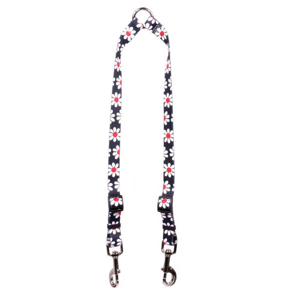 Yellow Dog Design Black Daisy Coupler Dog Leash 3/4" Wide and 12 to 20" Long, Medium